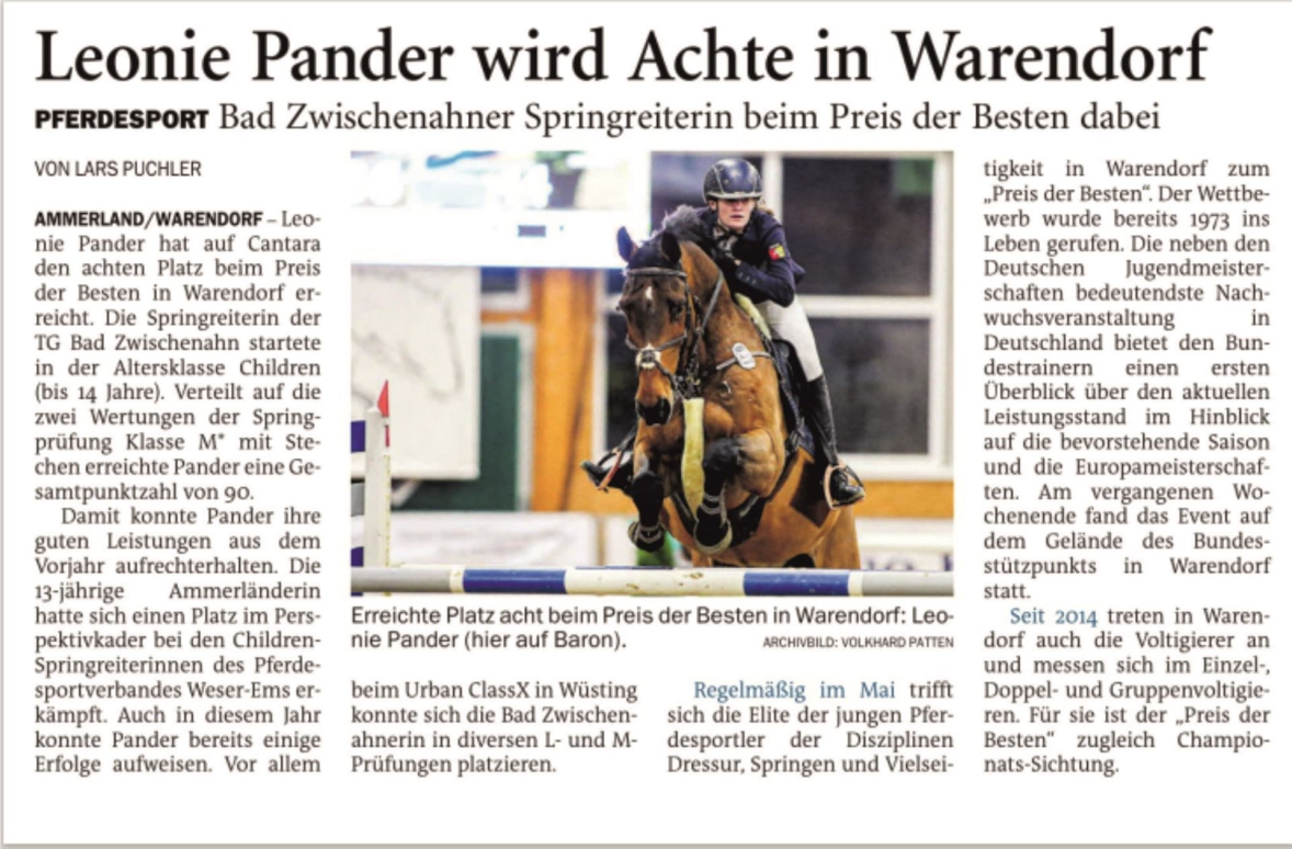 Leonie Pander Achte in Warendorf Artikel 21.05.21 NWZ